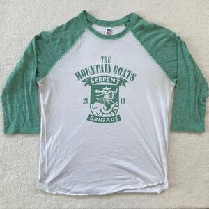 The Mountain Goats 3/4 Baseball Tee Men Large Green Serpent Brigade 2019
